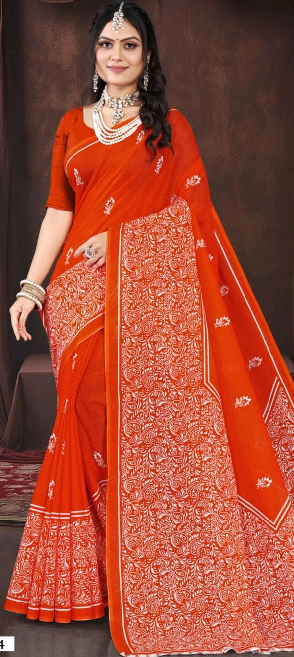 Minu Sangita Saree 079 - 5.5, 0.500, Red Orange