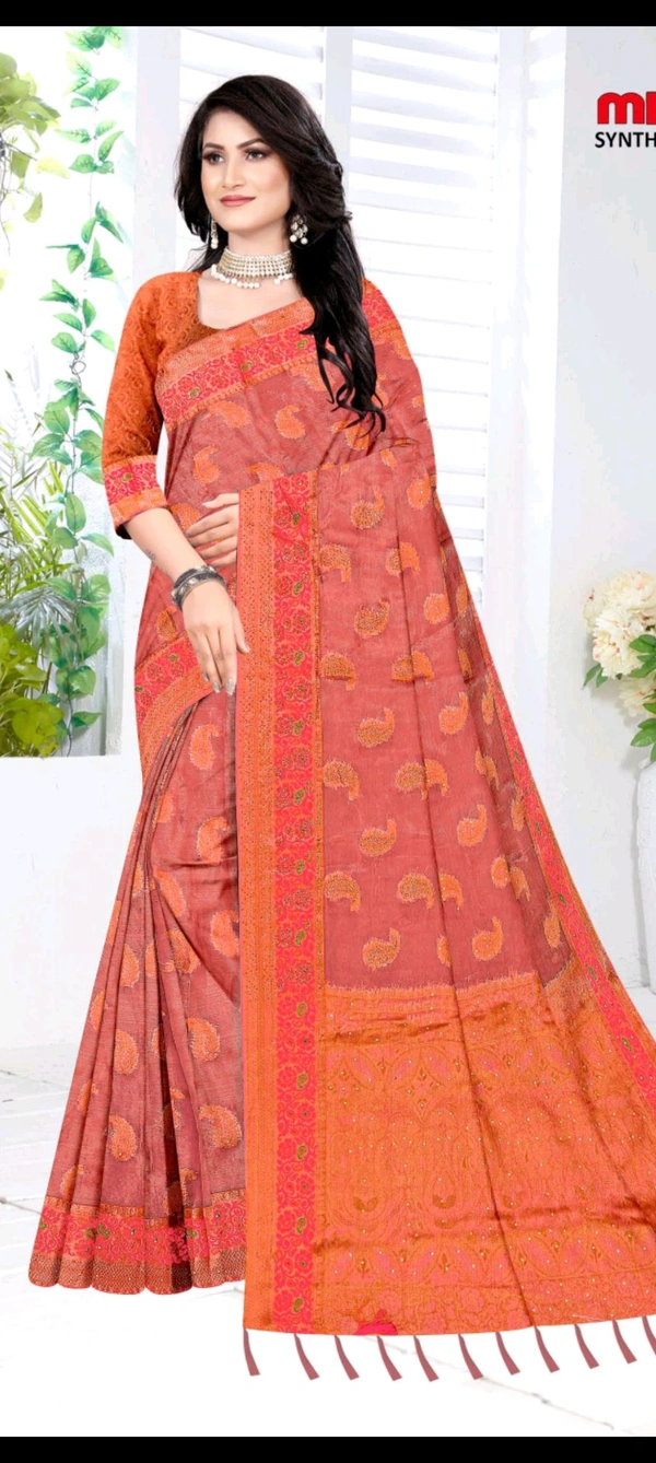 Minu Tissue Kanjivaram Fancy Saree  887 - Wild Watermelon, 6 mc, 0.500