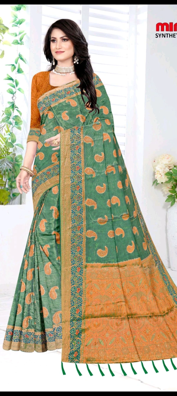 Minu Tissue Kanjivaram Fancy Saree  887 - Wild Watermelon, 6 mc, 0.500