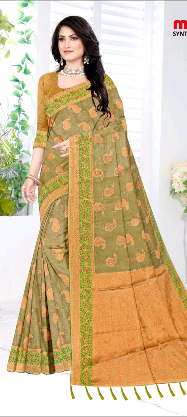 Minu Tissue Kanjivaram Fancy Saree  887 - Wild Watermelon, 6 mc, 0.500