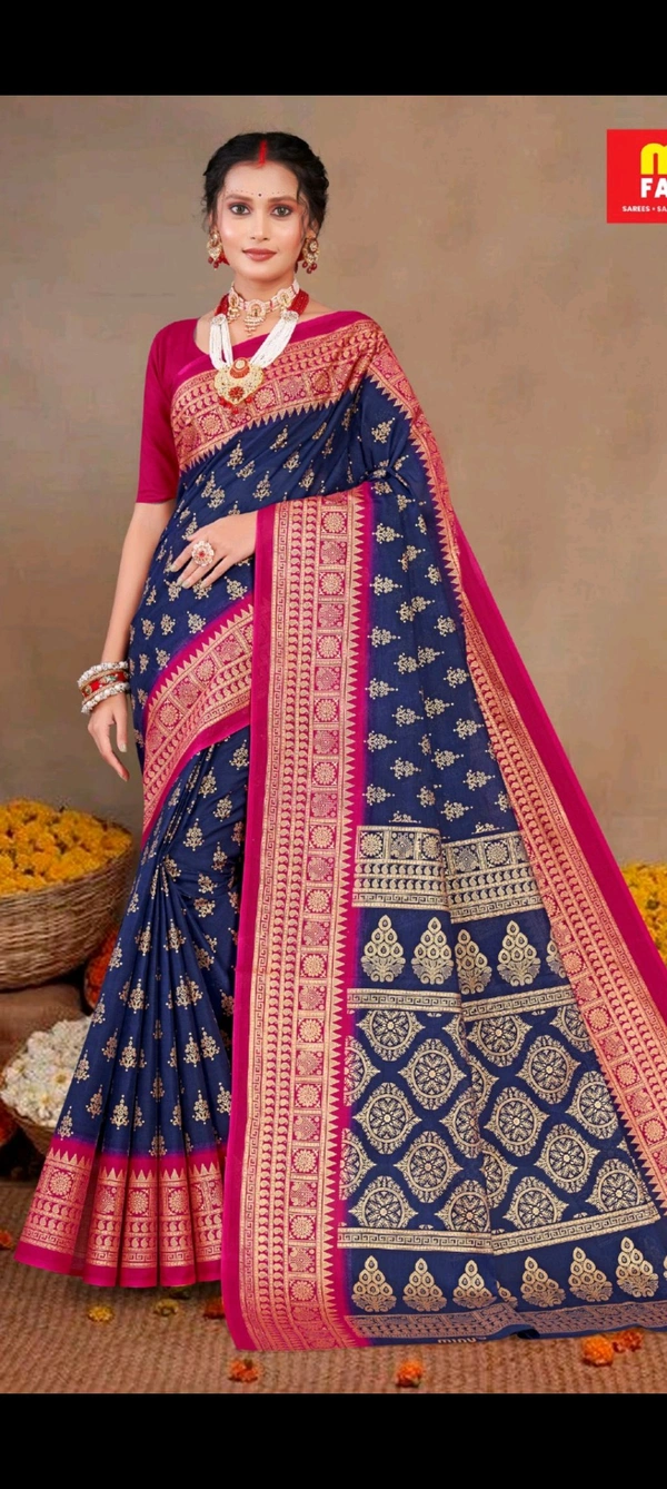 MINU  Gold Star (Vol-3) saree (Malai cotton)985 - Royal Blue, 5.5, Saree