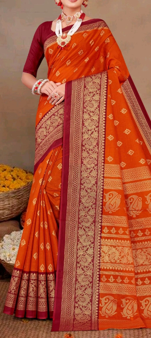 Gold Star (Vol-3) saree (Malai cotton)008 - Web Orange, 5.5, Saree