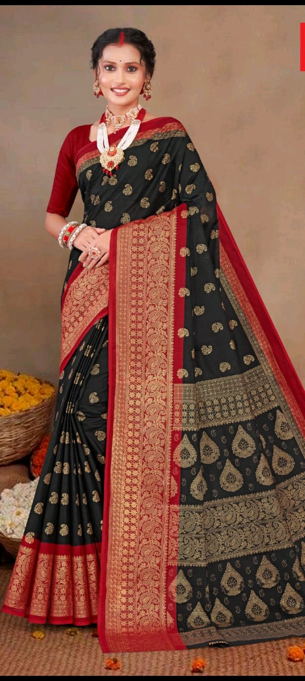 Gold Star (Vol-3) saree (Malai cotton)007 - Black, 5.5, Saree