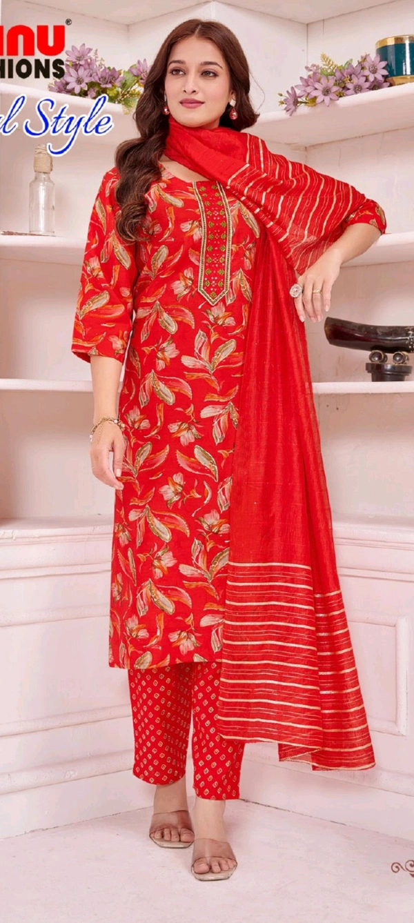 Royal Style Stitched Suit 006 - Red, XL, Kurti Set