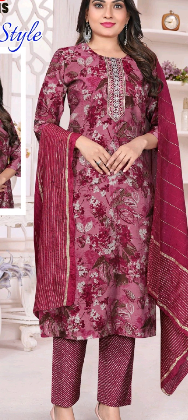 Royal Style Stitched Suit 003 - L, Kurti Set, Solid Pink