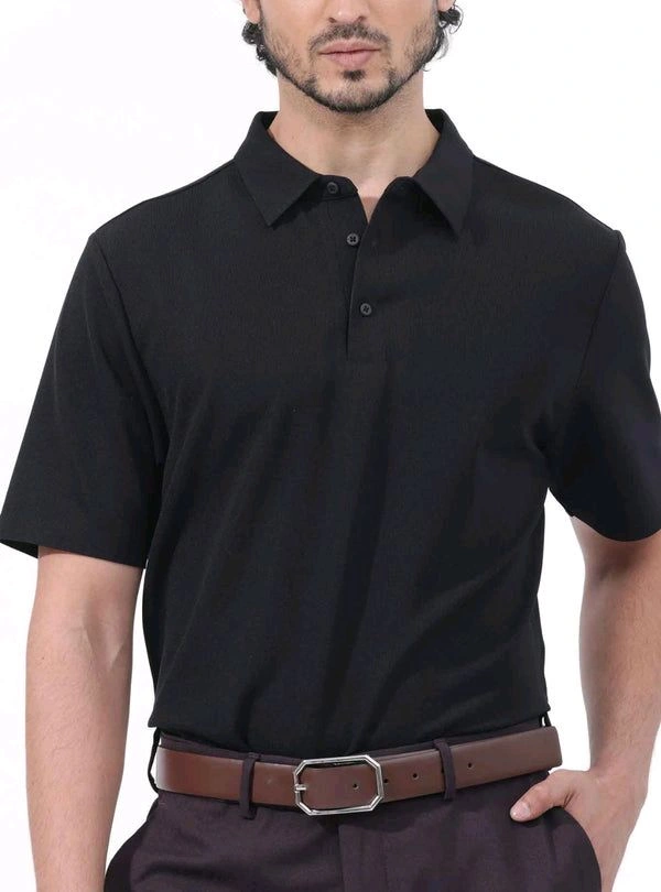 Attitude  Mens Black Collar T-shirt  - Black, M
