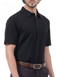 Attitude  Mens Black Collar T-shirt  - Black, M
