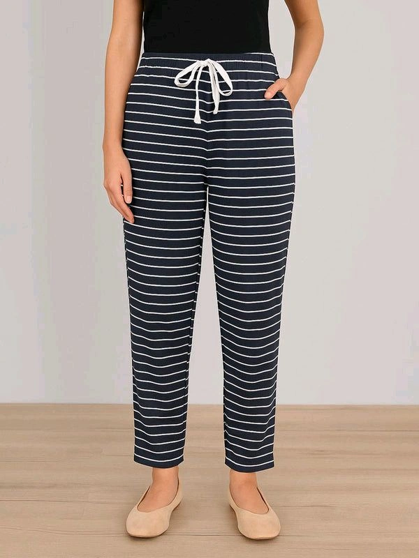 2 Lip  Ladies Striped Viscose Pant  - Black, L