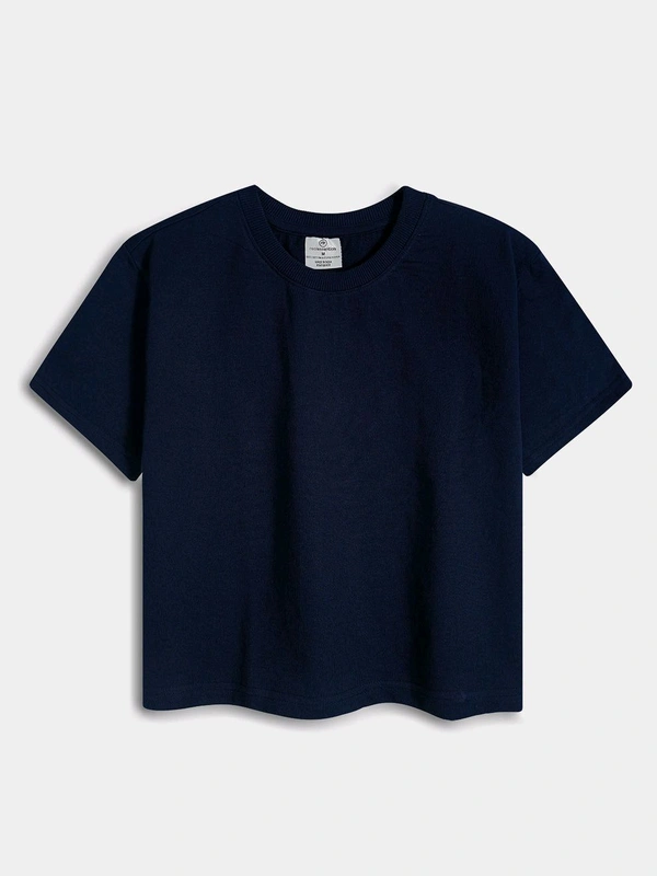 Real Essentials Ladies French Terry Navy Crop Top 3C1 - Black, L, Crop Top