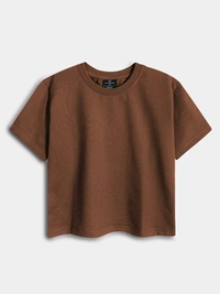 Real Essentials Ladies French Terry Navy Crop Top 3C1 - Brown, M, Crop Top