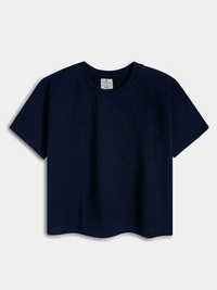 Real Essentials Ladies French Terry Navy Crop Top 3C1 - Brown, M, Crop Top