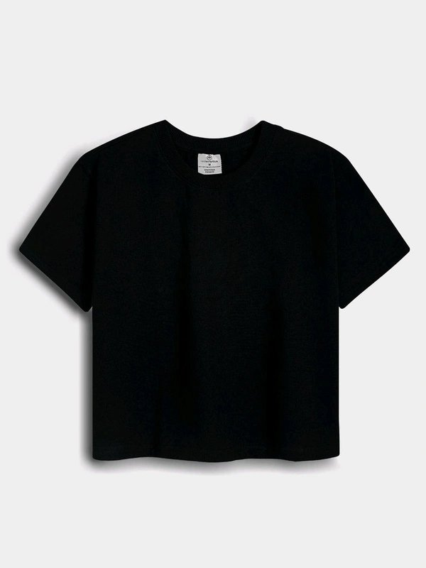 Real Essentials Ladies French Terry Navy Crop Top 3C1 - Brown, M, Crop Top