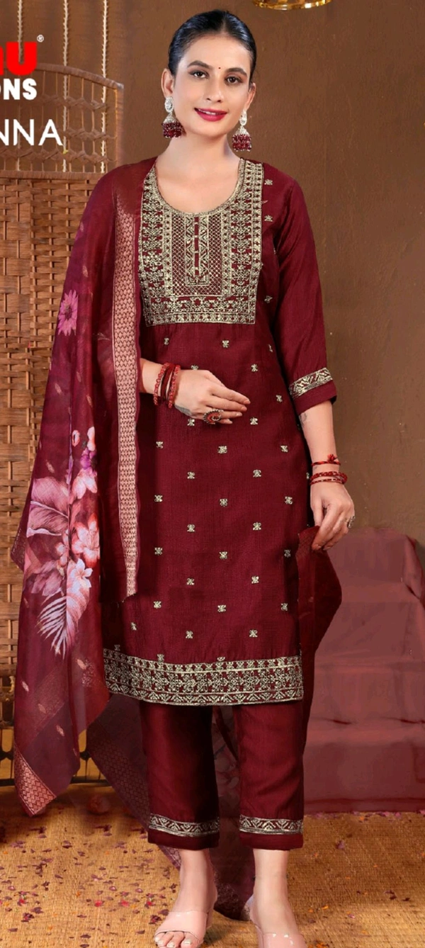 Minu Tamanna Vol 2 Stiched 005 - Nutmeg Wood Finish, XL, Kurti With Bottom