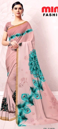 Minu ITALION CROPE FANCY SAREE 42-B - Fuchsia Pink, 5.5, Saree
