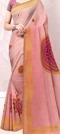 Minu ITALION CROPE FANCY SAREE 42-B - Fuchsia Pink, 5.5, Saree