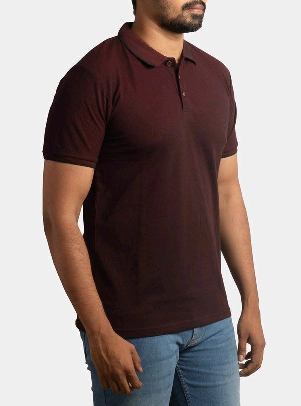 DENIM & FLOWER  Mens Printed Collar T- Shirt Maroon 8B1  - Maroon, S