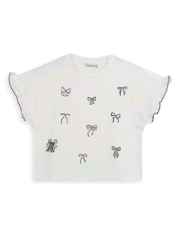 Nutmeg  Girl Glitter Printed Crop Top  - As Image, 4/5Y