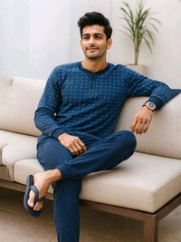 You & Me Mens Winter Pyjama Set 8D2 - Navy Blue, XXL