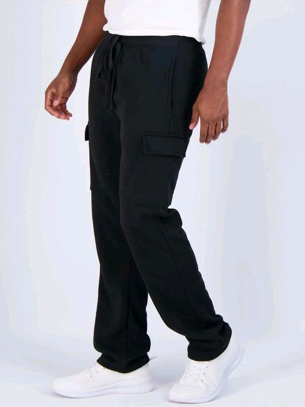 Real Essential  Mens Black Cargo Joggers  - Black, S