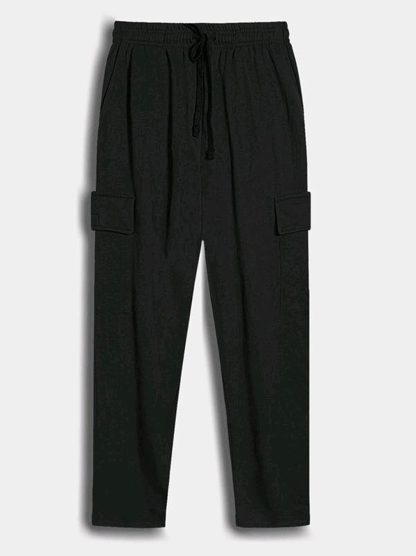 Real Essential  Mens Black Cargo Joggers  - Black, S