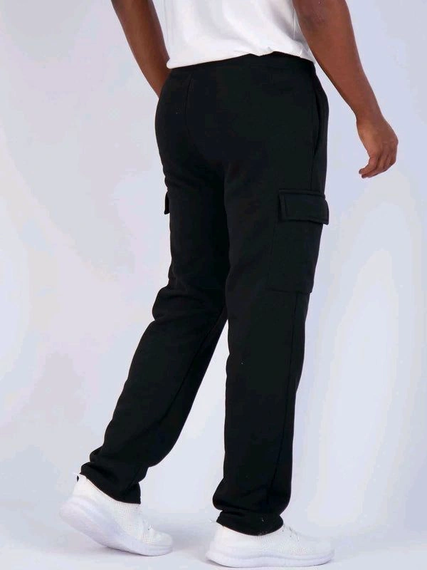 Real Essential  Mens Black Cargo Joggers  - Black, M