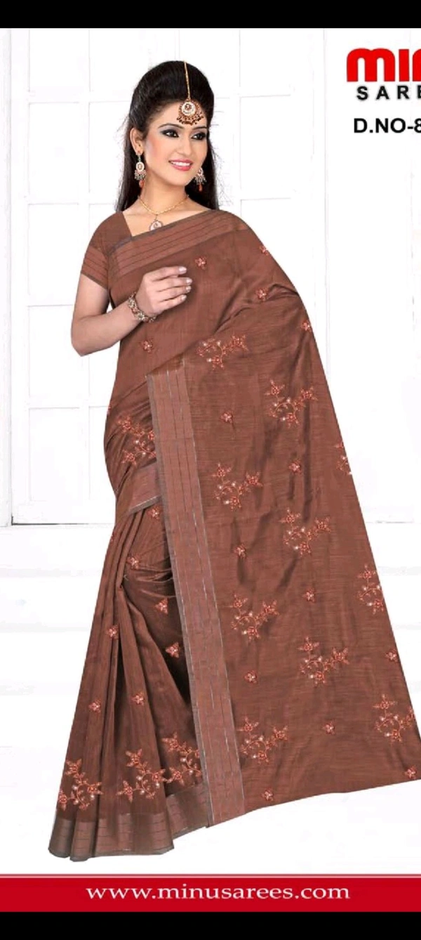 Minu  Chean Pora Fancy Saree 878 - Brown, 5.5, Saree