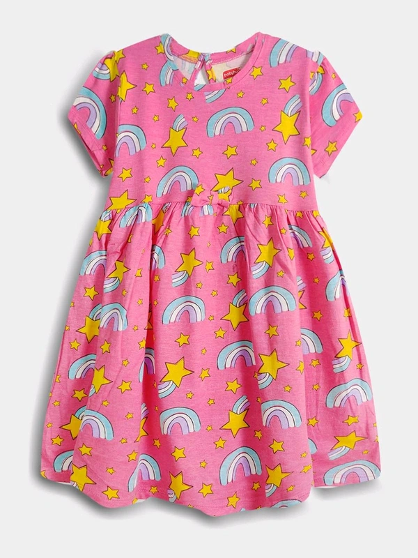 Babyhug  Giral Rainbow Aop Dress 1G1 - Red, 6Y, Frok