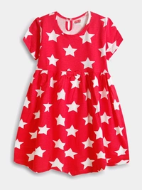 Babyhug  Giral Rainbow Aop Dress 1G1 - Red, 6Y, Frok
