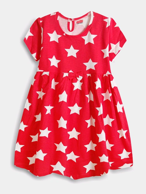 Babyhug  Giral Rainbow Aop Dress 1G1 - Red, 6Y, Frok