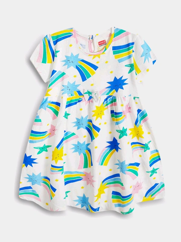 Babyhug  Giral Rainbow Aop Dress 1G1 - Red, 6Y, Frok