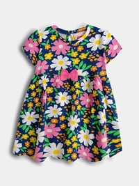 Babyhug Baby Girls Navy Heart Aop Dress 1C1 - Navy Blue, 12/18m