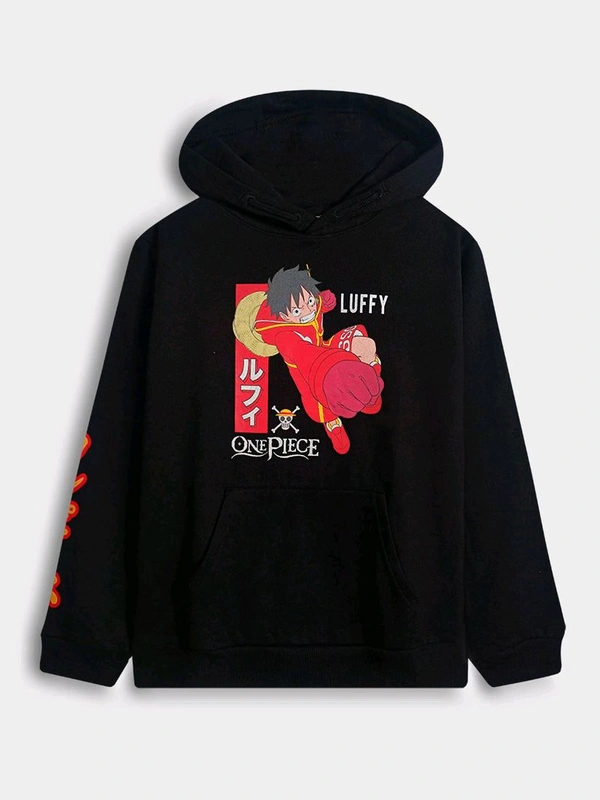 One Piece  Older Boys Hooded Pullover Sweatshirt 8A6 - Black, 14Y