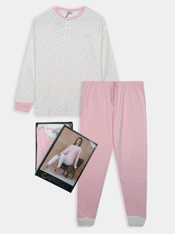 Capricci Ladies Printed Interlock Winter Pyjama Set3A7 - Pink, 4XL