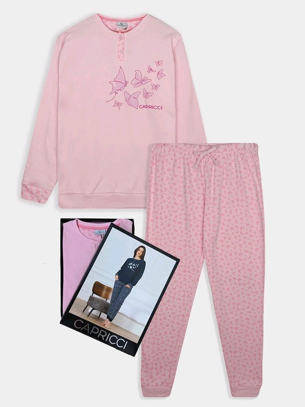 Capricci Ladies Printed Interlock Winter Pyjama Set3A7 - Pink, 5XL