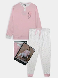 Capricci Ladies Printed Interlock Winter Pyjama Set3A7 - Pink, 5XL