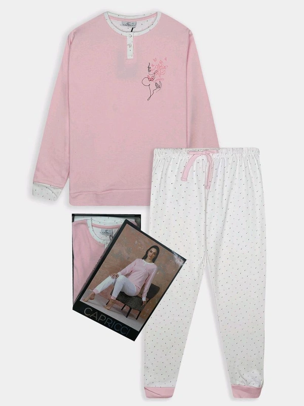 Capricci Ladies Printed Interlock Winter Pyjama Set3A7 - Pink, 5XL