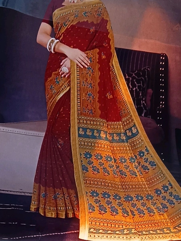 Minu Anushree Saree 011 - Bright Red, 5.5, Saree