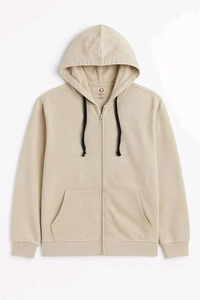 Attidude Mens Hooded Full Zipper Beige Sweatshirt  - Beige, XL