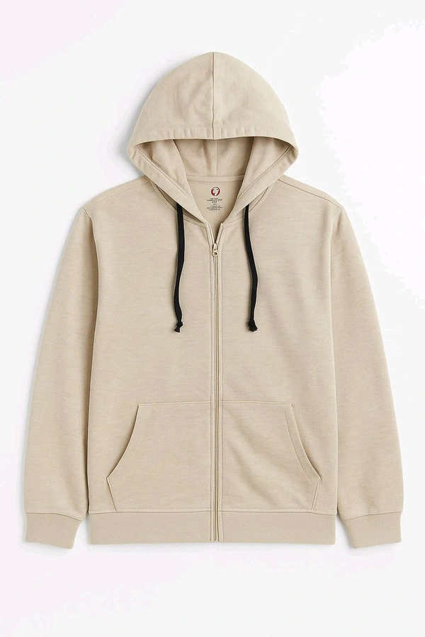 Attidude Mens Hooded Full Zipper Beige Sweatshirt  - Beige, XL