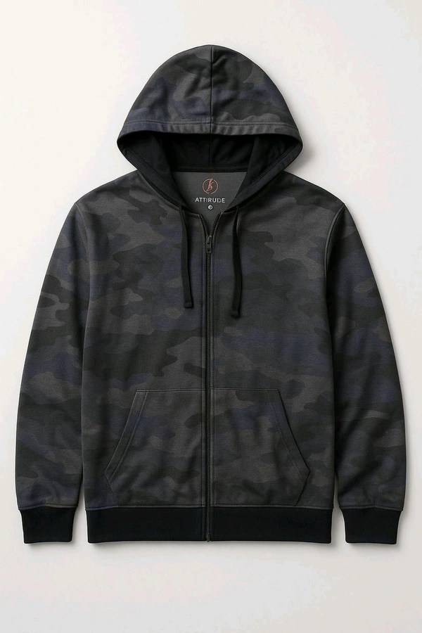 Attidude Means Hooded Full Zipper Camo Printed Sweatshirt 4J1 - Dorado, XL