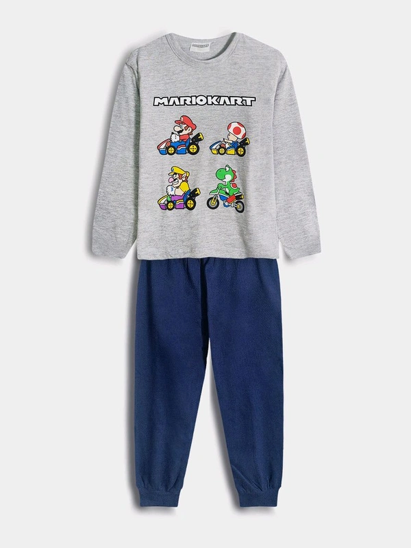 MARIOKART Boys Printed Pyama Set 9A1 - Gray Navy, 3Y