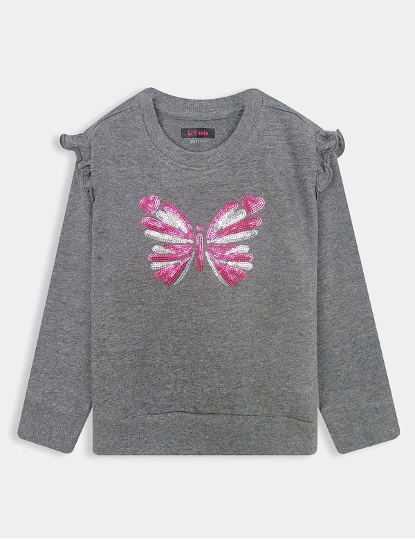 Lil Chic Girl French Terry Sequined Sweatshirt 8A2 - Gray, 1.5/2Y