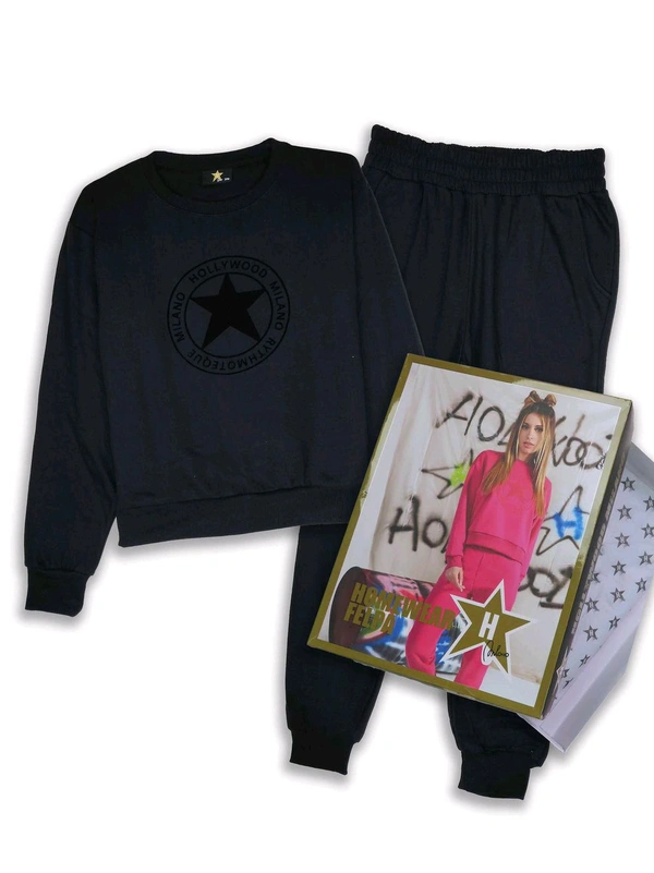 Hollywood Milano Women's Jogging Sets Sweatshirt and Jogger Black 5B1 - Black, M
