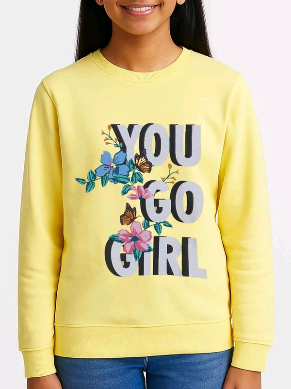 R&B Girls Yellow Fleece Pullover Sweatshirt 1B6 - Bright Sun, 11/12Y
