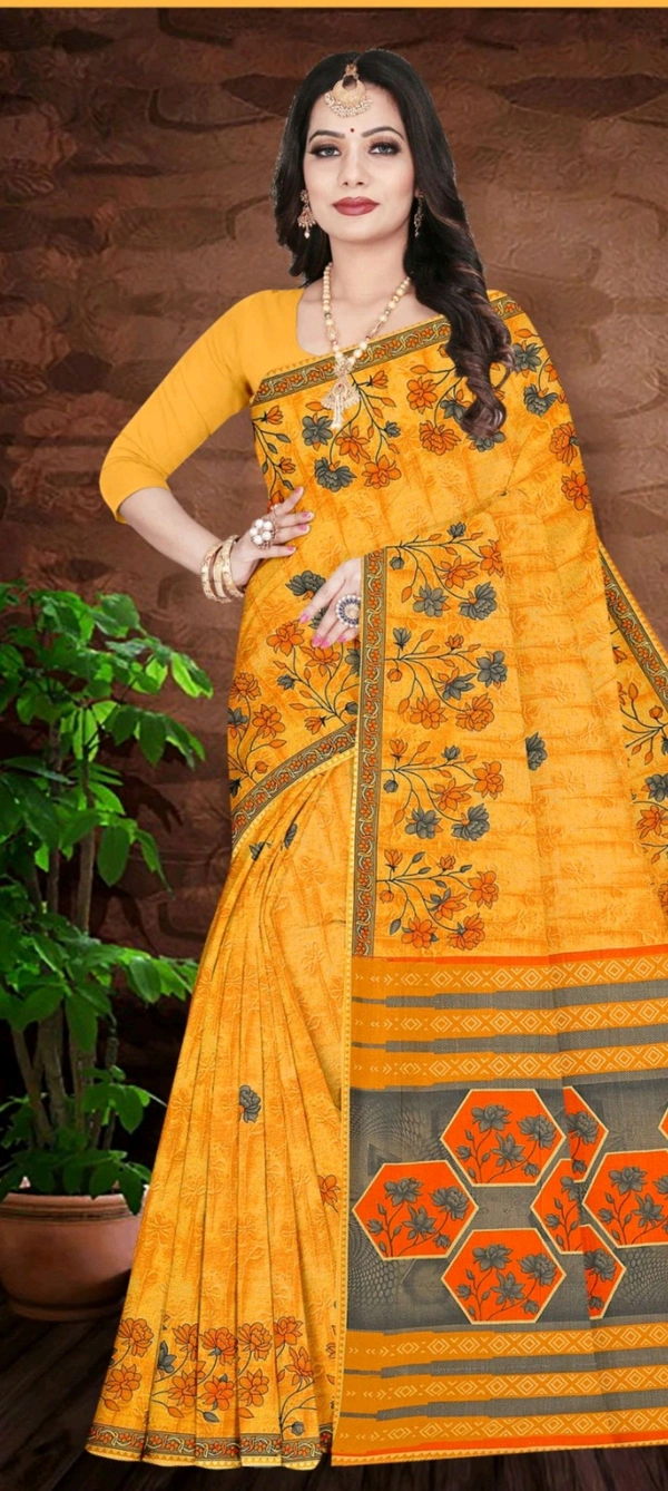Minu SARODIA(SOUTH COTTON) SAREE - Yellow Orange, Saree, 5.5