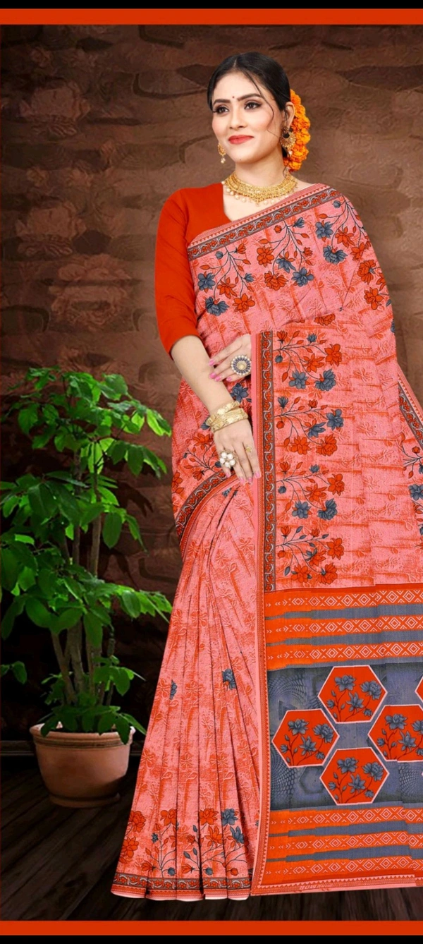 Minu SARODIA(SOUTH COTTON) SAREE - Yellow Orange, Saree, 5.5