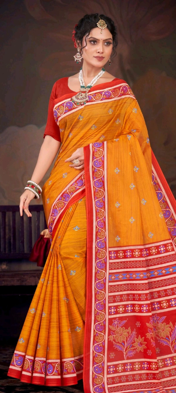 Minu Priyatama poojasaree 178 - Yellow Orange, 5.5, Saree