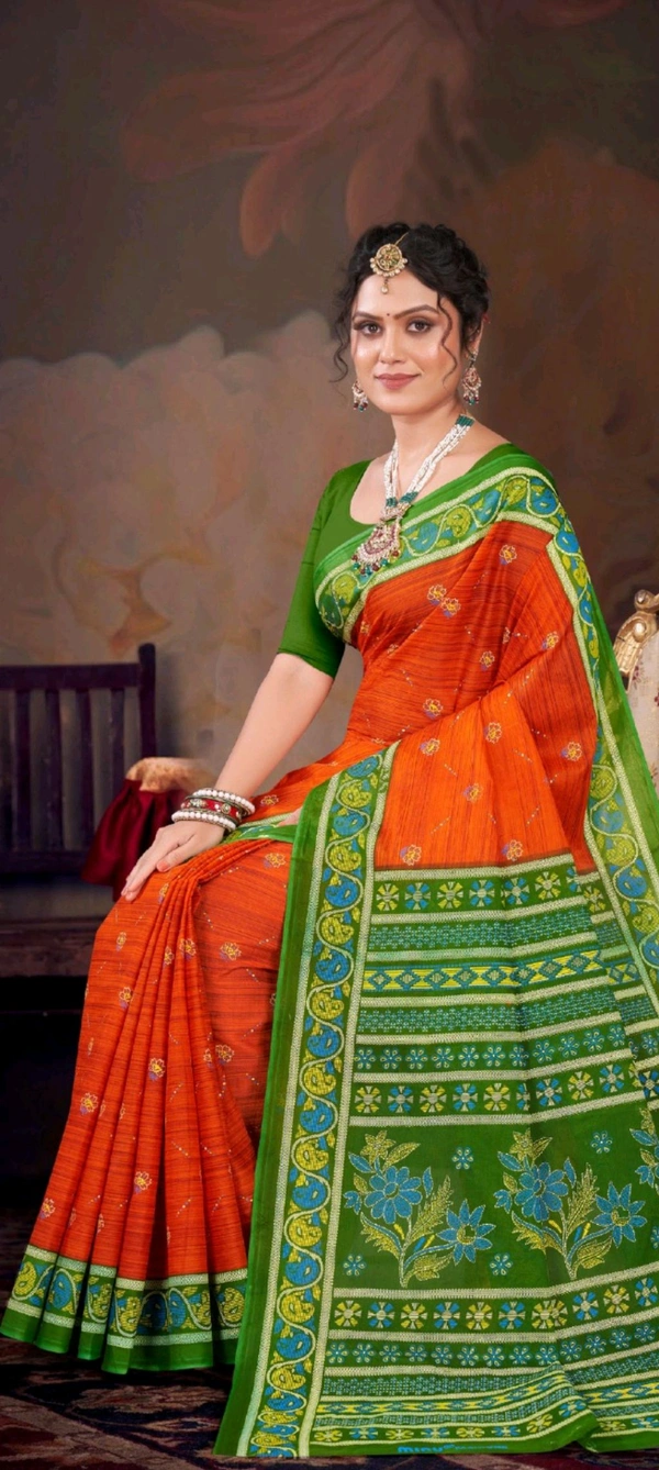 Minu Priyatama poojasaree 178 - Yellow Orange, 5.5, Saree