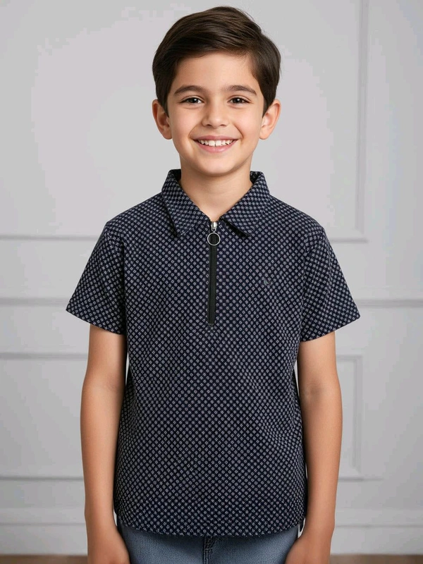 B16454A1 Boys Jacquard Black Polo - 2/3Y, Black Polo