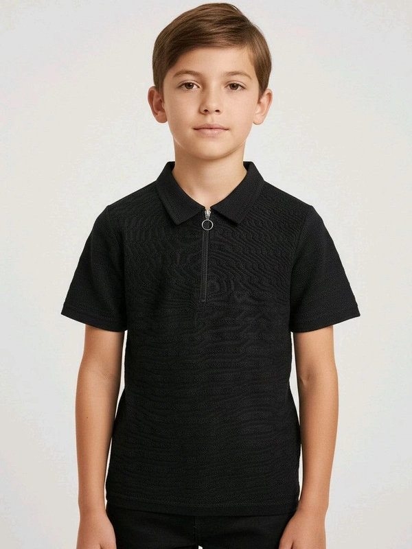 B16454A1 Boys Jacquard Black Polo - 4/5Y, Black Polo
